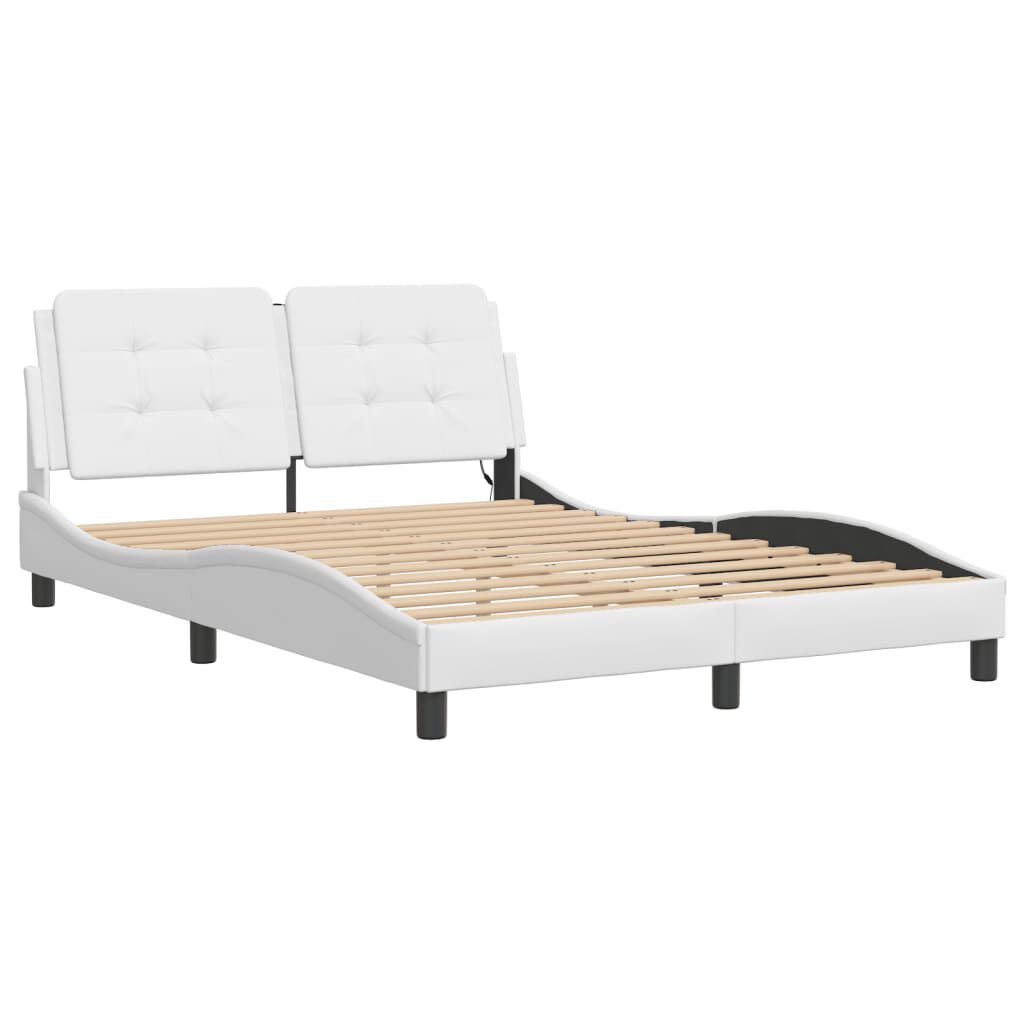 vidaXL Bed Frame with LED without Mattress "Zadar" White 137x190 cm