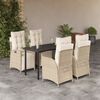 vidaXL 5 Piece Garden Dining Set with Cushions Beige Poly Rattan