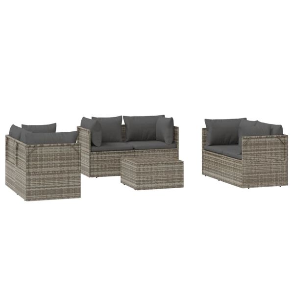 vidaXL 7 Piece Garden Lounge Set with Cushions Grey Poly Rattan