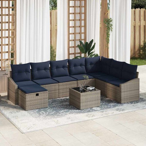 vidaXL Garden Sofa Set with Cushion with Storage 9 pcs Poly Rattan