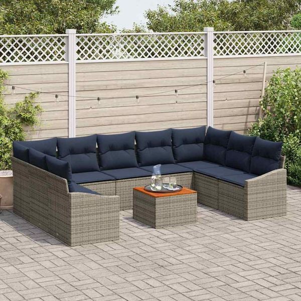 vidaXL Garden Sofa Set with Cushion 10 pcs Grey Poly Rattan