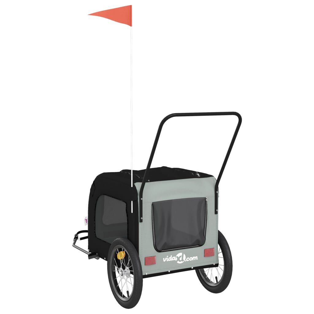 vidaXL Pet Bike Trailer Black and Grey Oxford Fabric and Iron
