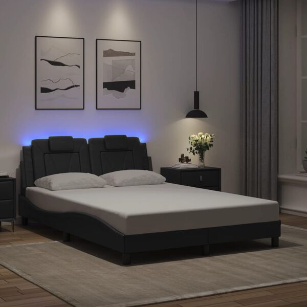vidaXL Bed Frame "Viana" with LED without Mattress Black 137x190 cm Double