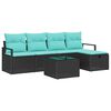 vidaXL Garden Sofa Set with Cushion 6 pcs Black Poly Rattan