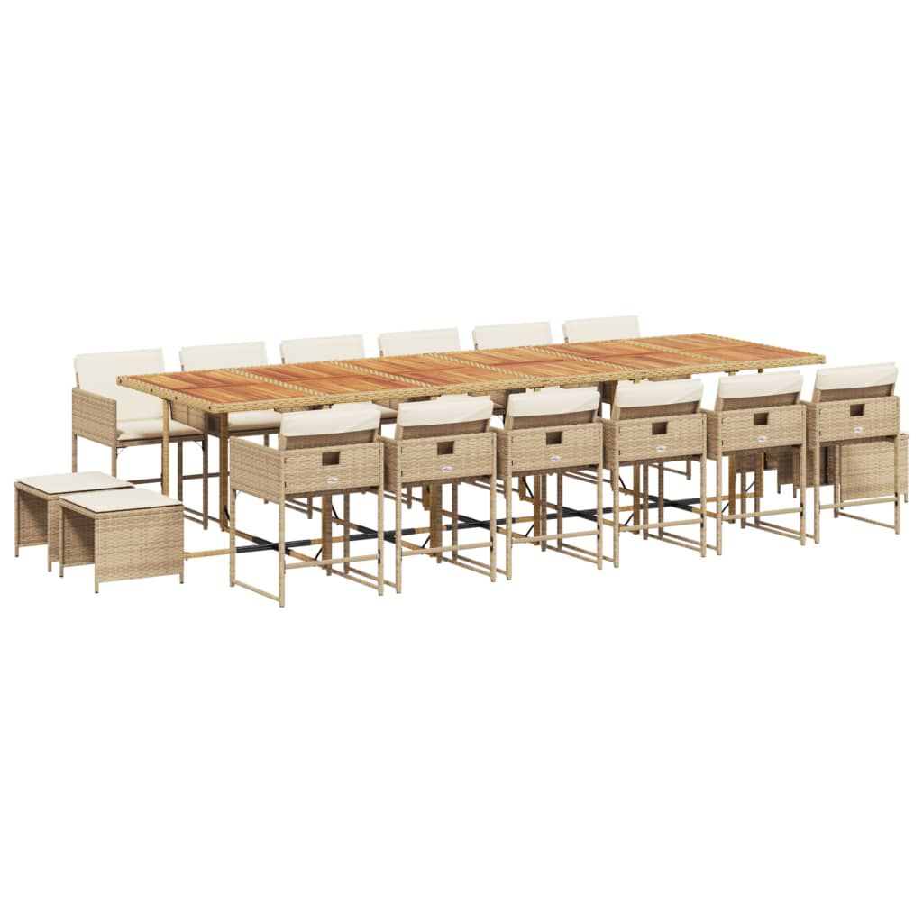 vidaXL 17 Piece Garden Dining Set with Cushions Beige Poly Rattan