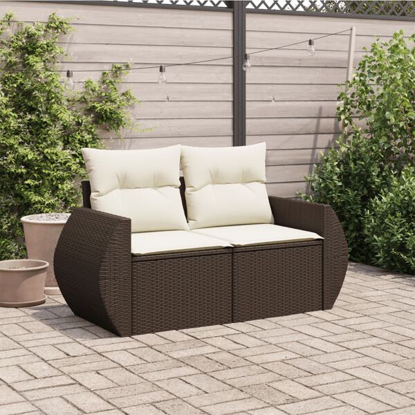 vidaXL Garden Sofa with Cushions 2-Seater Brown Poly Rattan