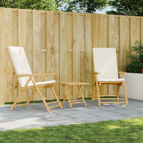 vidaXL Folding Garden Reclining Chairs 2 pcs with Cushions Bamboo