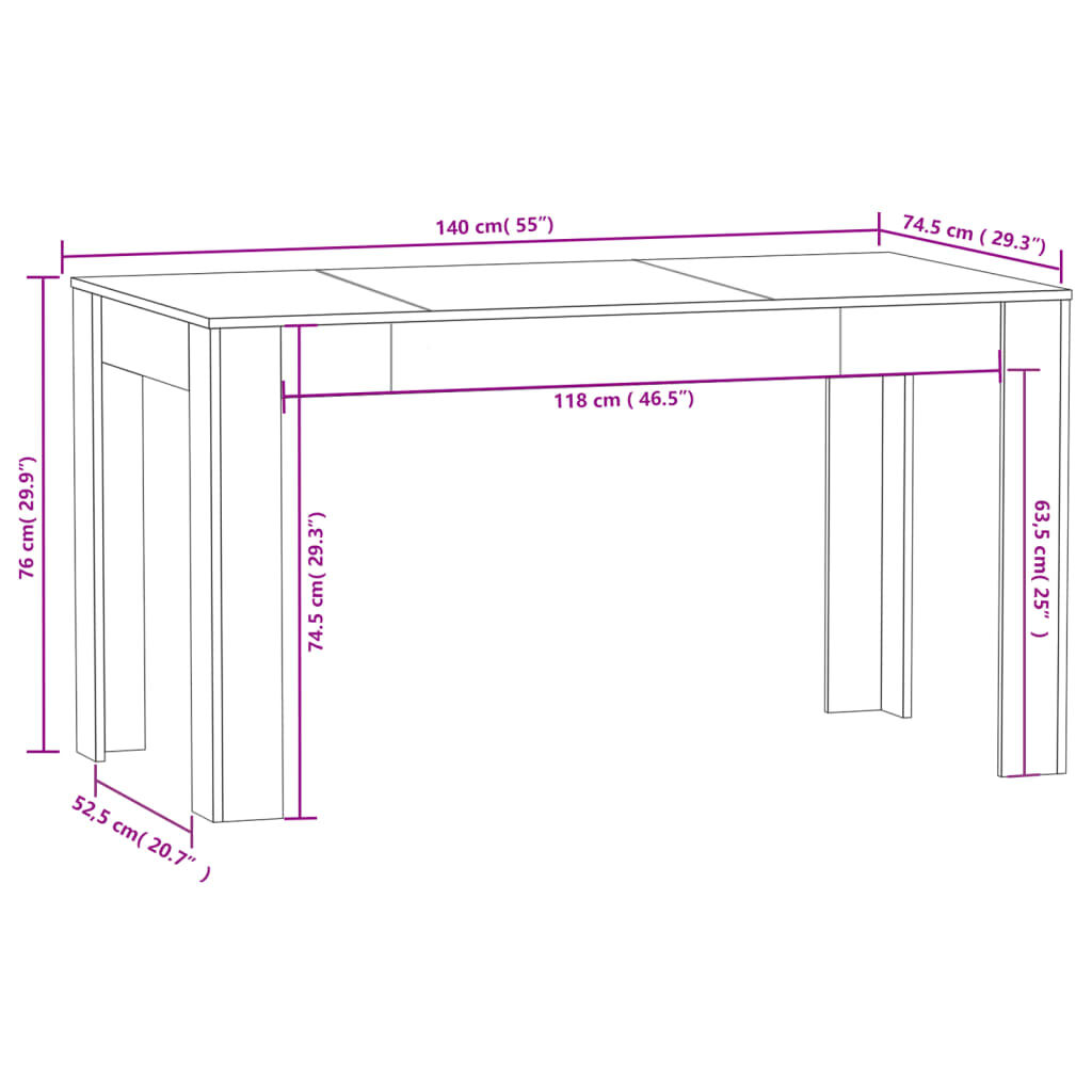 vidaXL Dining Table Brown Oak 140x74.5x76 cm Engineered Wood