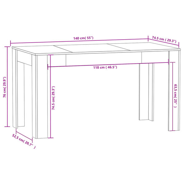 vidaXL Dining Table Brown Oak 140x74.5x76 cm Engineered Wood