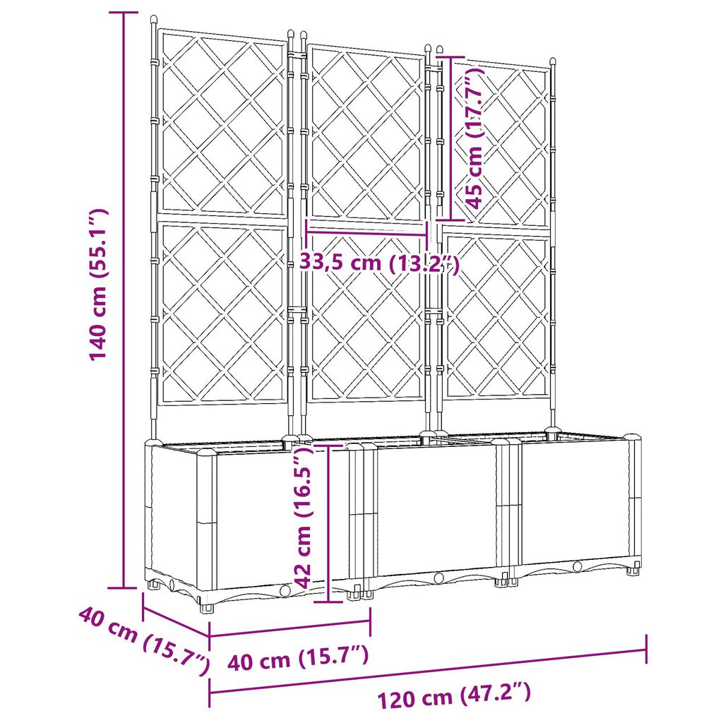 vidaXL Garden Planter with Trellis 3 pcs Light Grey 120x40x143 cm