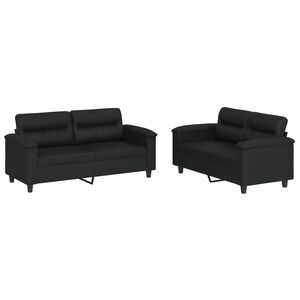 vidaXL 2 Piece Sofa Set with Cushions Black Faux Leather