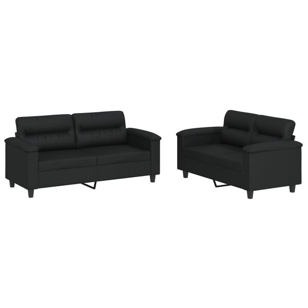 vidaXL 2 Piece Sofa Set with Cushions Black Faux Leather
