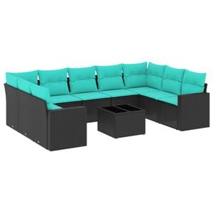 vidaXL 10 Piece Garden Sofa Set with Cushions Black Poly Rattan