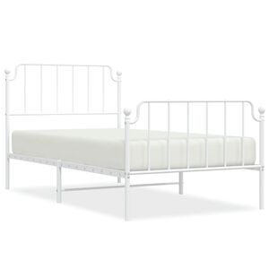 vidaXL Metal Bed Frame without Mattress with Footboard White 100x190cm
