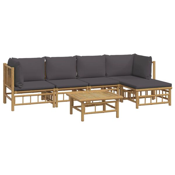 vidaXL 6 Piece Garden Lounge Set with Dark Grey Cushions Bamboo