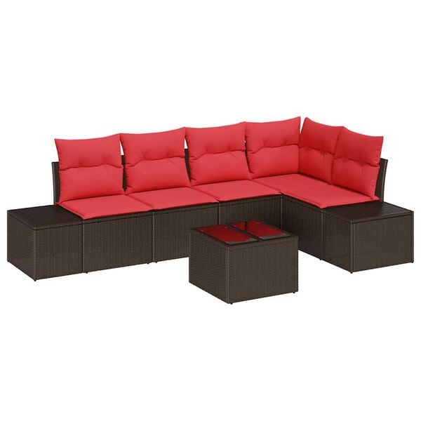 vidaXL Garden Sofa Set with Cushion 6 pcs Brown Poly Rattan