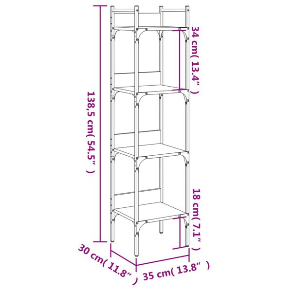 vidaXL Bookshelf 4-Tier Smoked Oak 35x30x138.5 cm Engineered Wood
