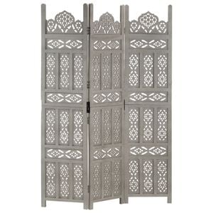 vidaXL Hand carved 3-Panel Room Divider Grey 120x165 cm Solid Mango Wood