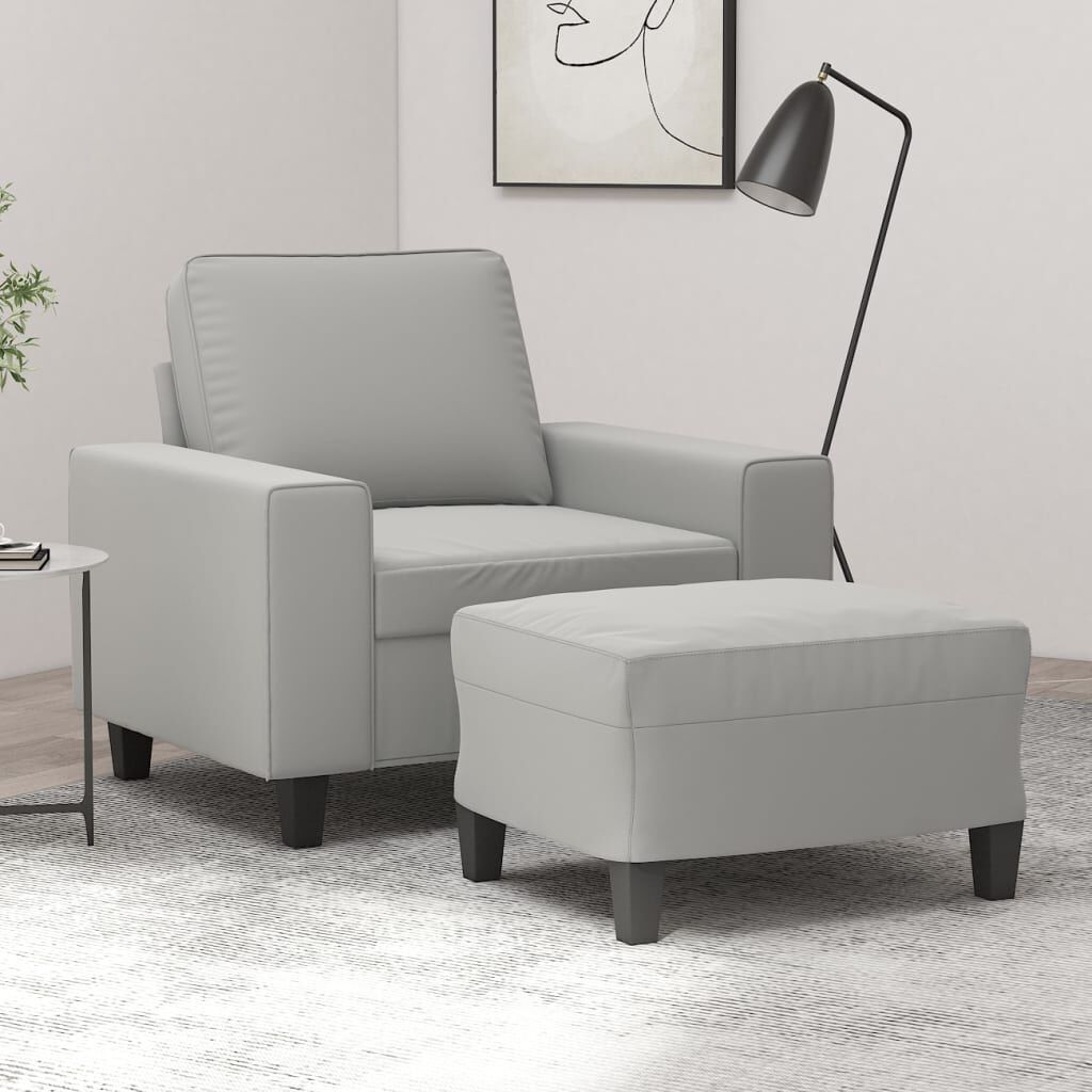 vidaXL Sofa Chair with Footstool Light Grey 60 cm Microfibre Fabric