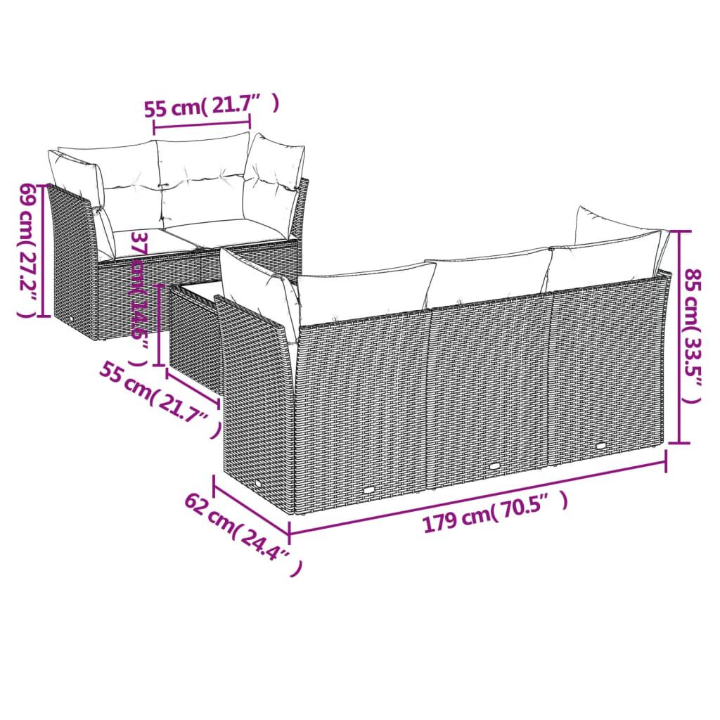 vidaXL 6 Piece Garden Sofa Set with Cushions Grey Poly Rattan