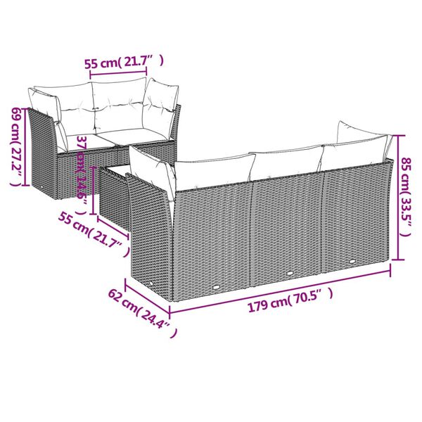 vidaXL 6 Piece Garden Sofa Set with Cushions Grey Poly Rattan