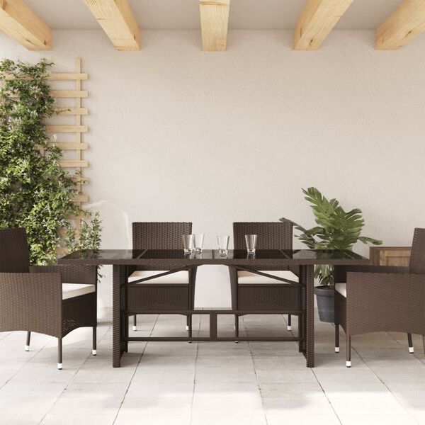 vidaXL Garden Table with Glass Top Brown 190x80x75 cm Poly Rattan