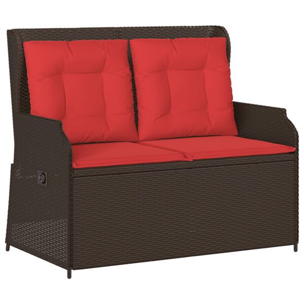 vidaXL Reclining Garden Bench with Cushions Brown Poly Rattan