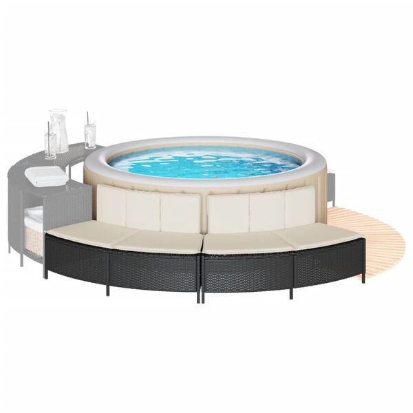 vidaXL Hot Tub Benches with Cushions 2 pcs Black Poly Rattan