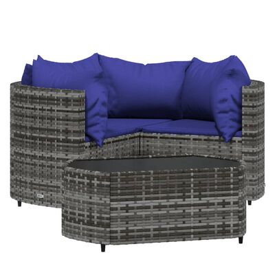 vidaXL 4 Piece Garden Lounge Set with Cushions Grey Poly Rattan