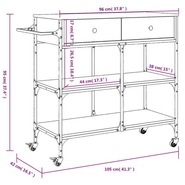 vidaXL Kitchen Trolley Smoked Oak 105x42x95 cm Engineered Wood