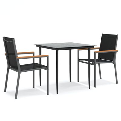 vidaXL 3 Piece Garden Dining Set Black Textilene and Steel