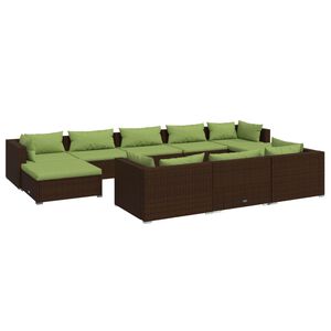 vidaXL 10 Piece Garden Lounge Set with Cushions Brown Poly Rattan