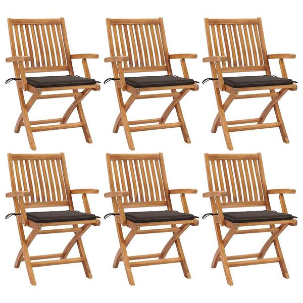 vidaXL Folding Garden Chairs with Cushions 6 pcs Solid Teak Wood