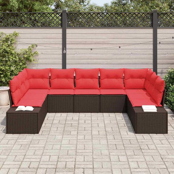 vidaXL Garden Sofa Set with Cushion 9 pcs Brown Poly rattan