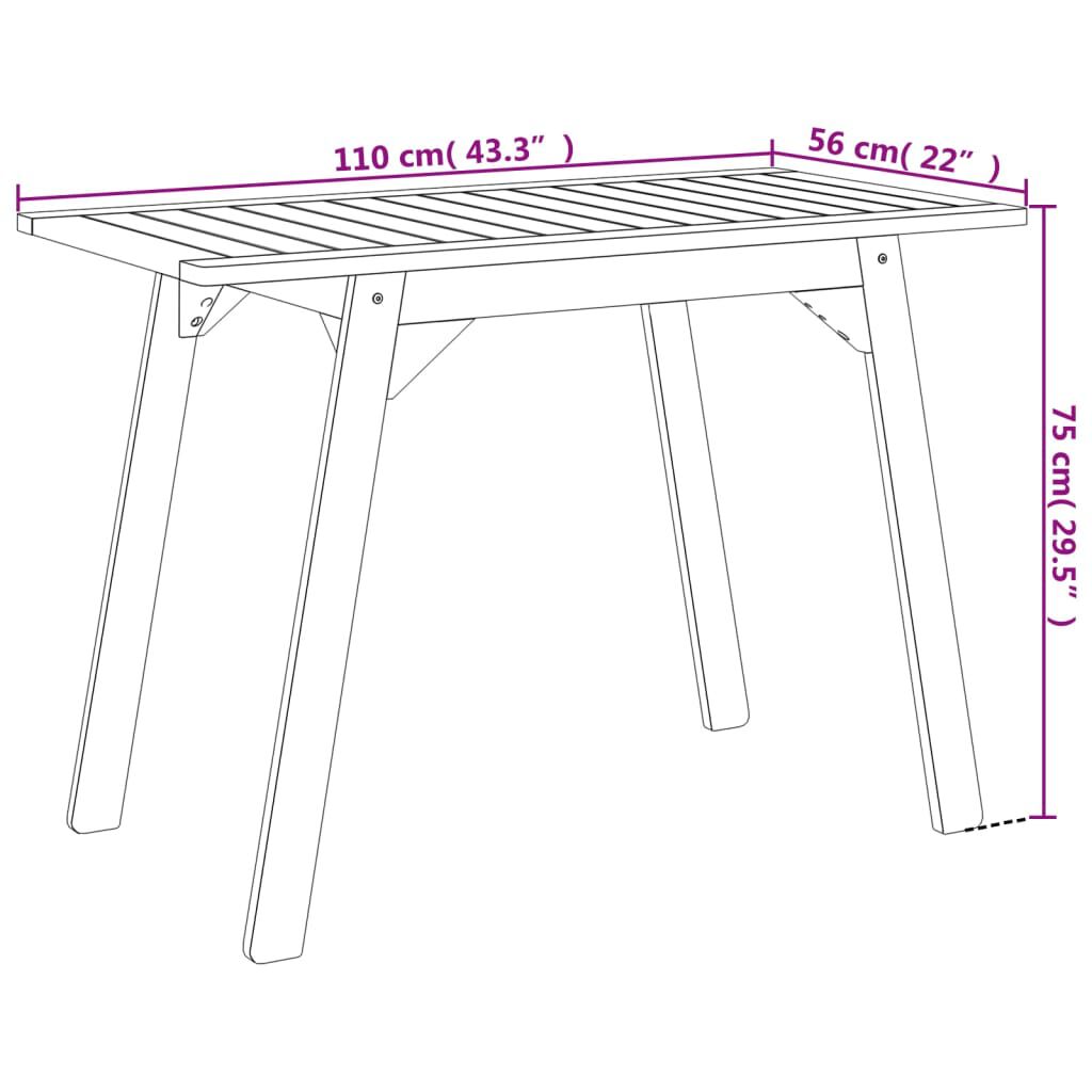 vidaXL Garden Dining Table 110x56x75 cm Solid Wood Acacia