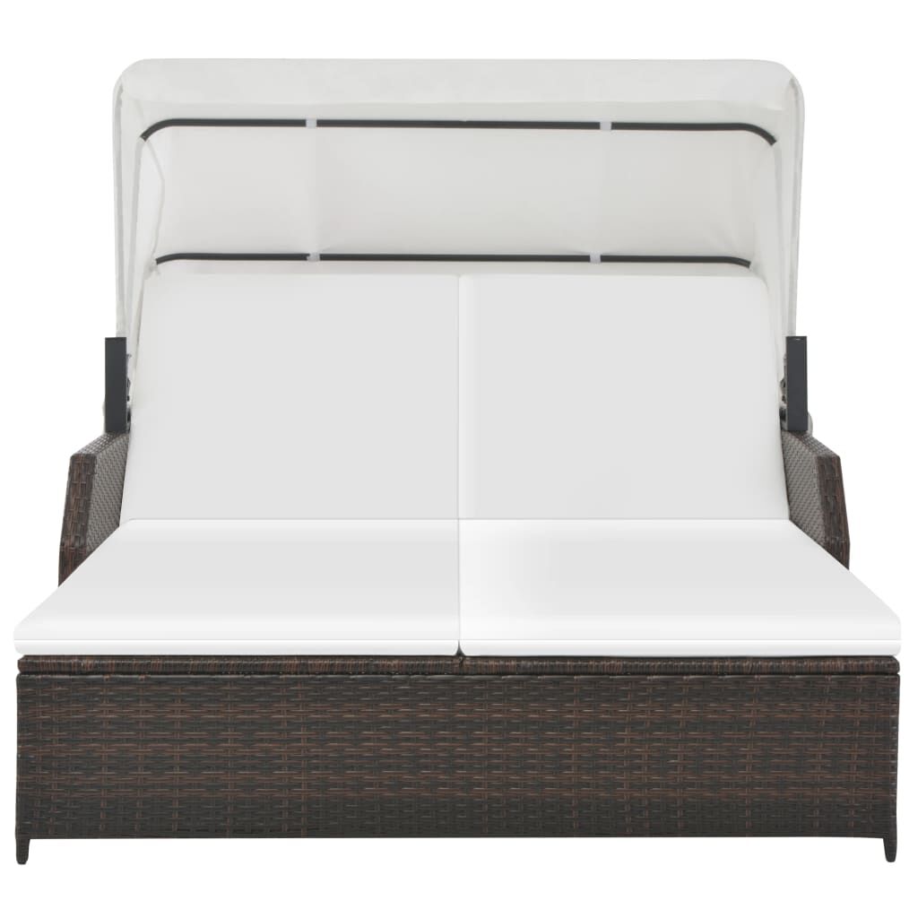 vidaXL 2-Person Sun Lounger with Canopy Poly Rattan Brown