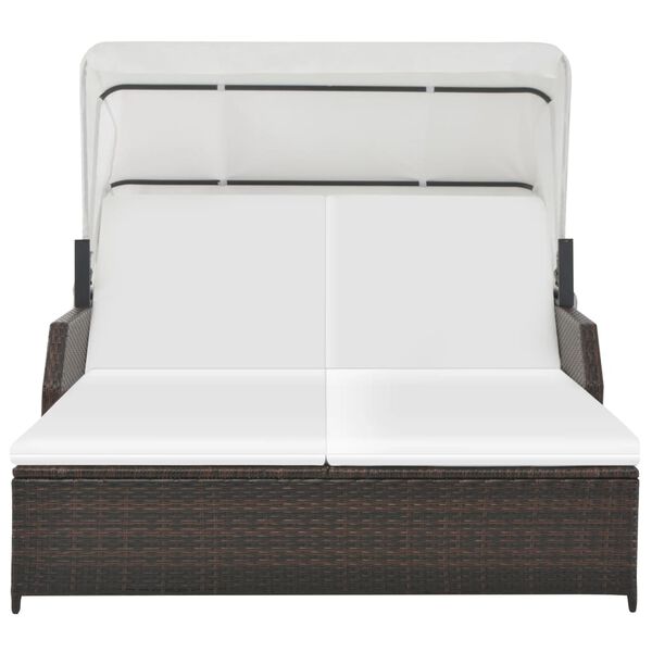 vidaXL 2-Person Sun Lounger with Canopy Poly Rattan Brown