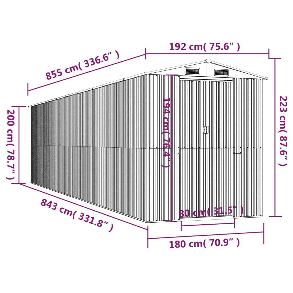 vidaXL Garden Shed Green 192x855x223 cm Galvanised Steel