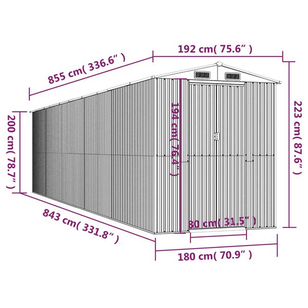 vidaXL Garden Shed Green 192x855x223 cm Galvanised Steel