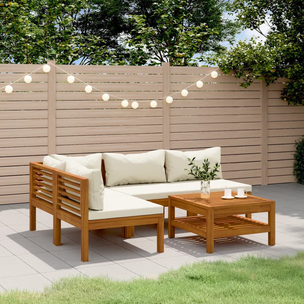 vidaXL 5 Piece Garden Lounge Set with Cream Cushion Solid Acacia Wood