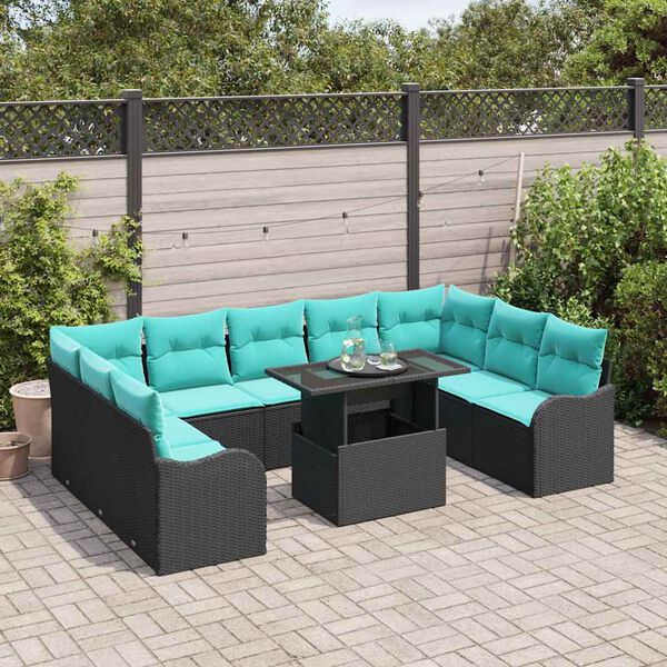 vidaXL Garden Sofa Set with Cushion 10 pcs Black Poly rattan