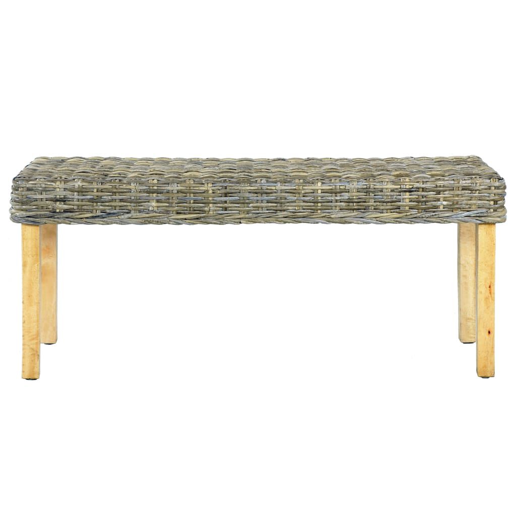 vidaXL Bench 110 cm Natural Kubu Rattan and Solid Mango Wood