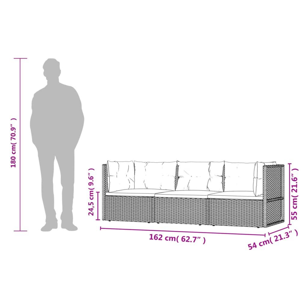 vidaXL 3 Piece Garden Lounge Set with Cushions Grey Poly Rattan