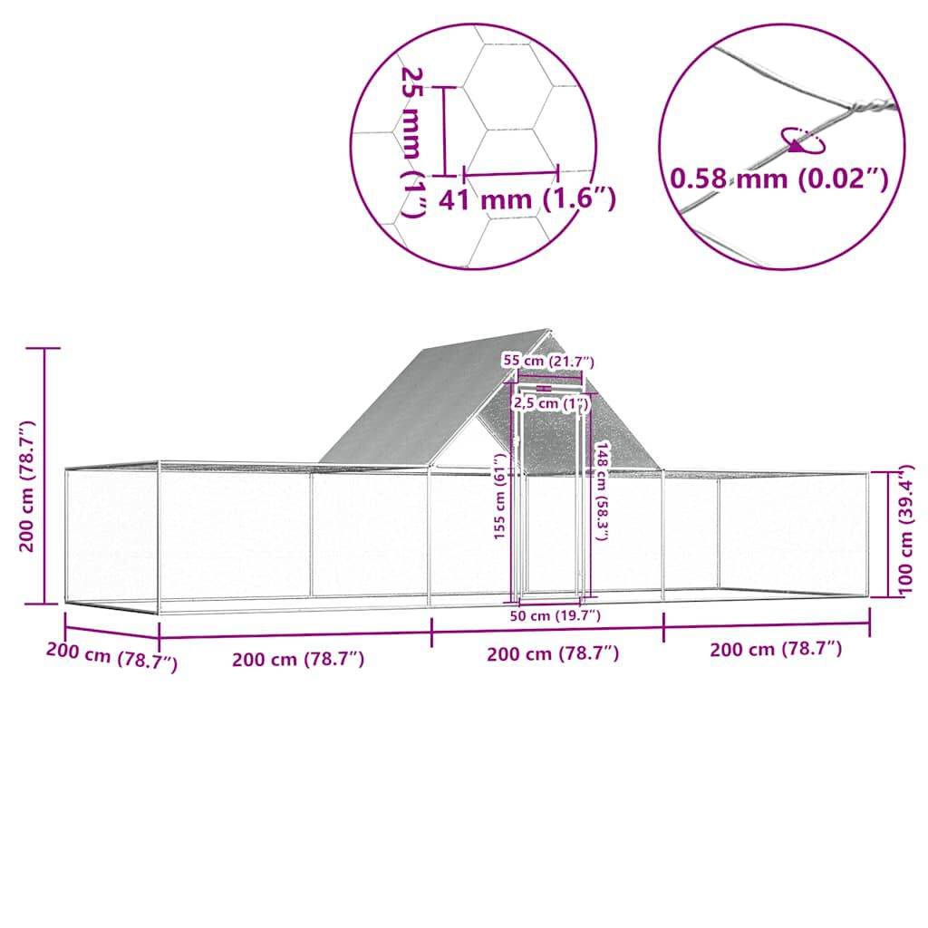 vidaXL Chicken Coop 6x2x2 m Galvanised Steel