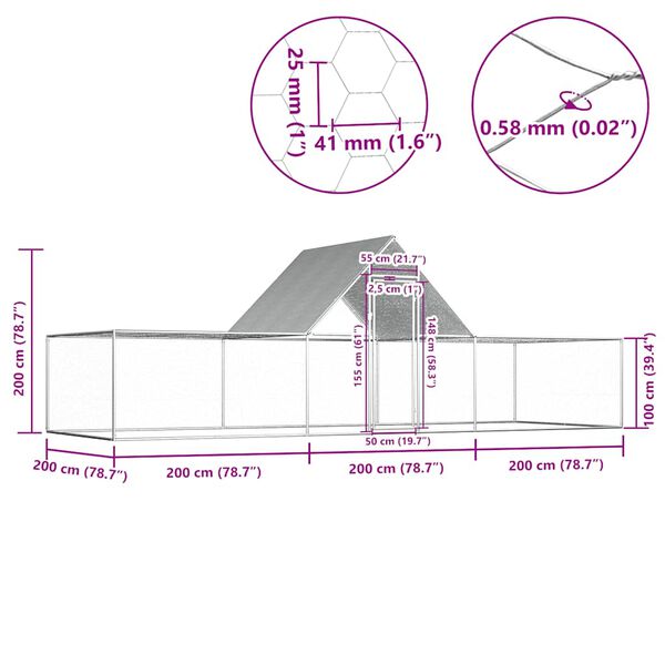vidaXL Chicken Coop 6x2x2 m Galvanised Steel