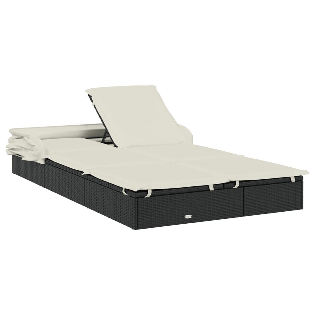 vidaXL 2-Person Sunbed with Foldable Roof Black 213x118x97 cm Poly Rattan