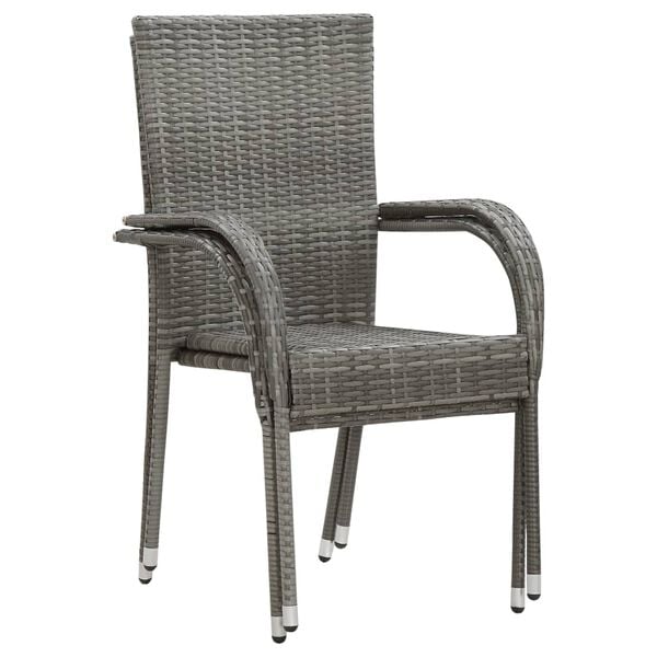 vidaXL Stackable Outdoor Chairs 2 pcs Grey Poly Rattan