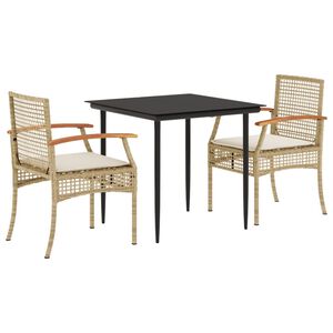 vidaXL 3 Piece Garden Dining Set with Cushions Beige Poly Rattan