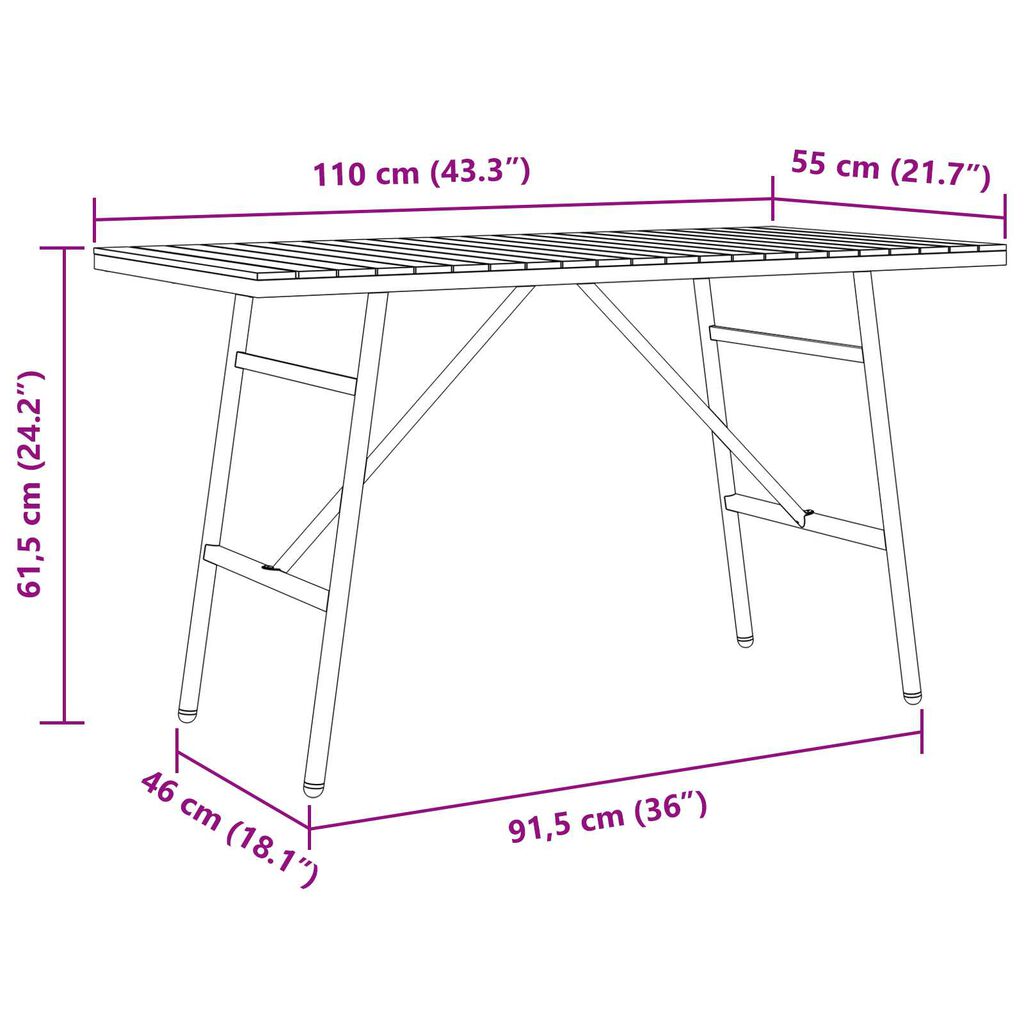 vidaXL Dining Table - Black, 110x55x62 cm, Made from Solid Acacia Wood