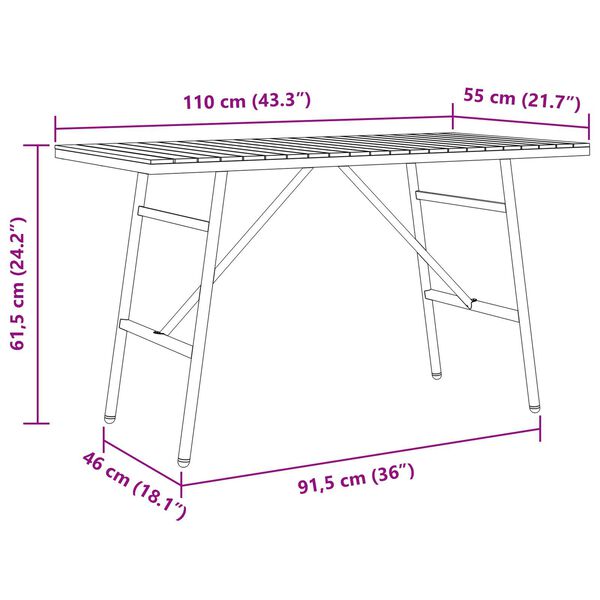 vidaXL Dining Table - Black, 110x55x62 cm, Made from Solid Acacia Wood